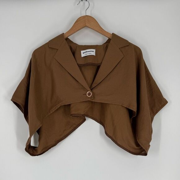 Gentlewoman Brown Cropped Cape Blazer Shrug Top – Made in Korea | One Size - Picture 1 of 8